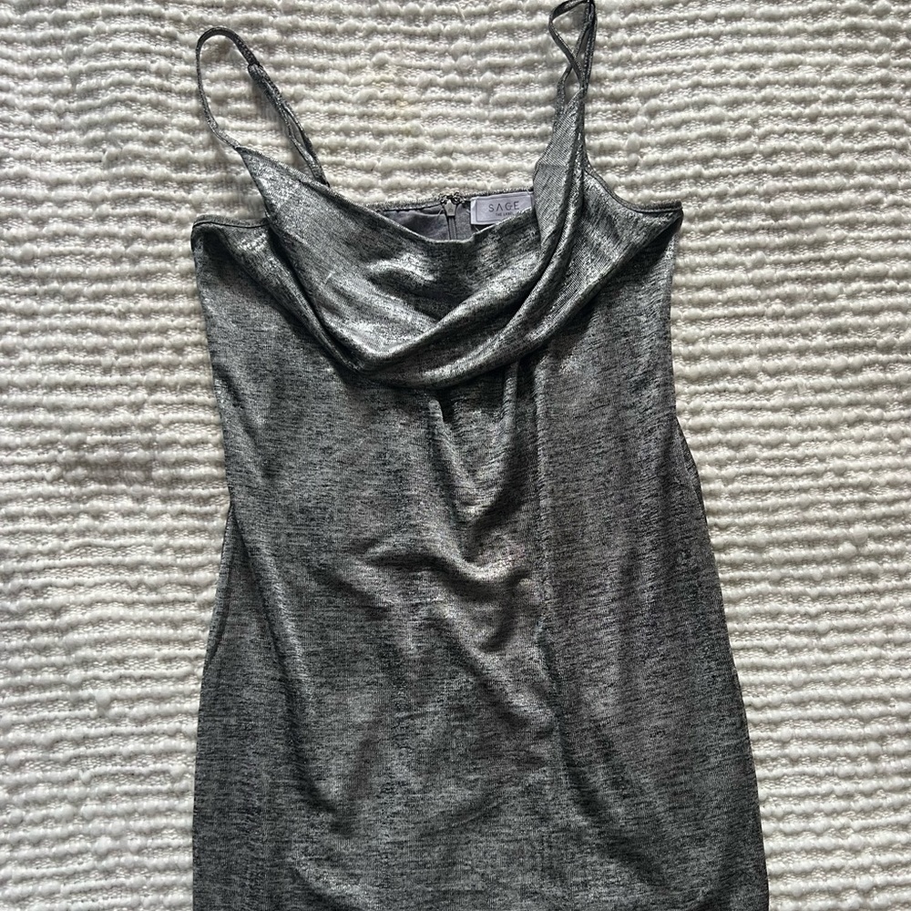 Mini metallic dress with draped neckline